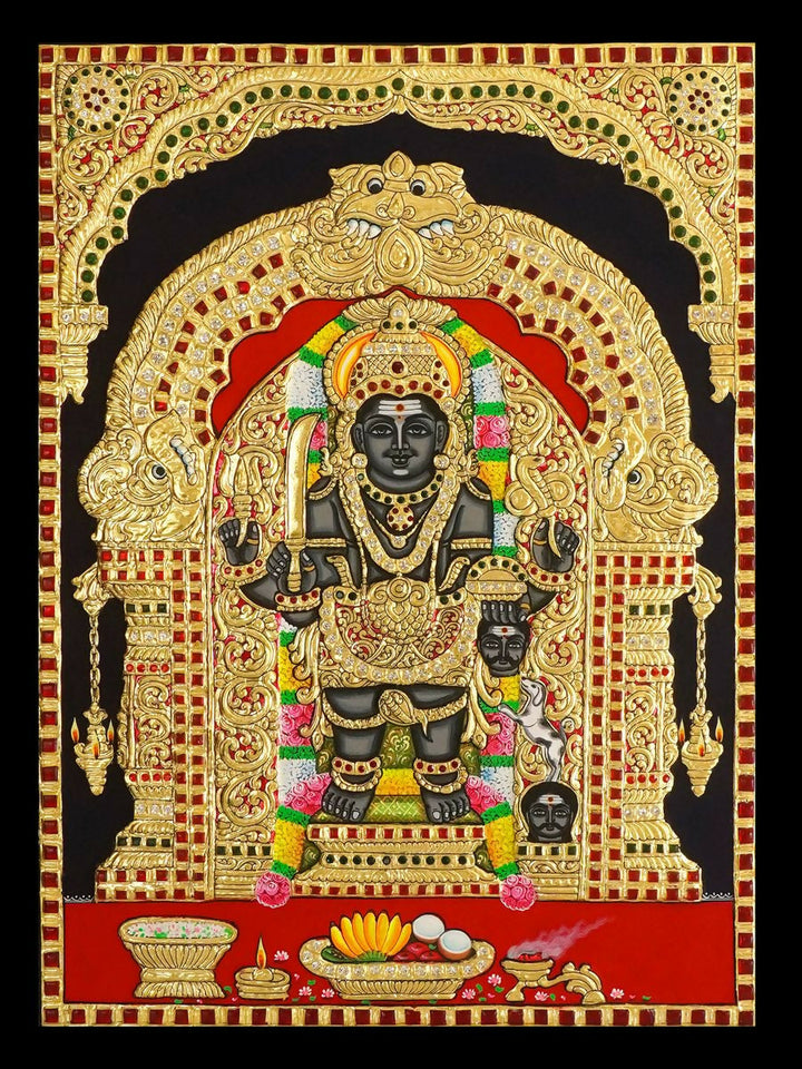 24*18 TANJORE PAINTING KALABHAIRAVA Authentic With 22 Ct Gold Foil and Jaipur Gemstones,Unframed | SHOBITAM