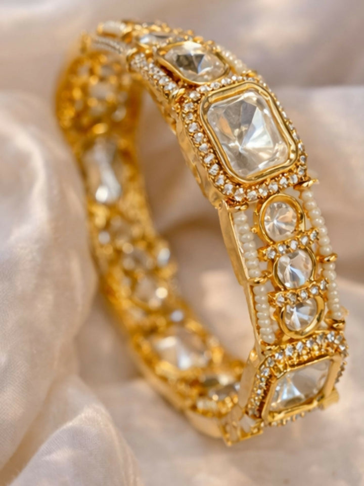 Gold Plated Wedding Polki Moissanite Bangles | SHOBITAM