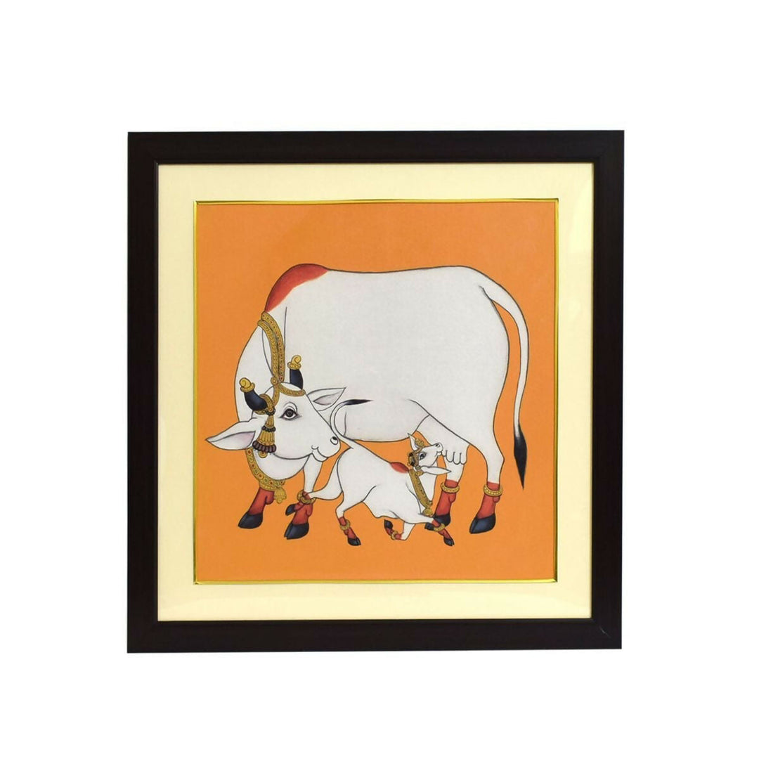 PICHWAI PAINTING COW WITH CALF FOR HOME DECORE 21*18*1 | SHOBITAM