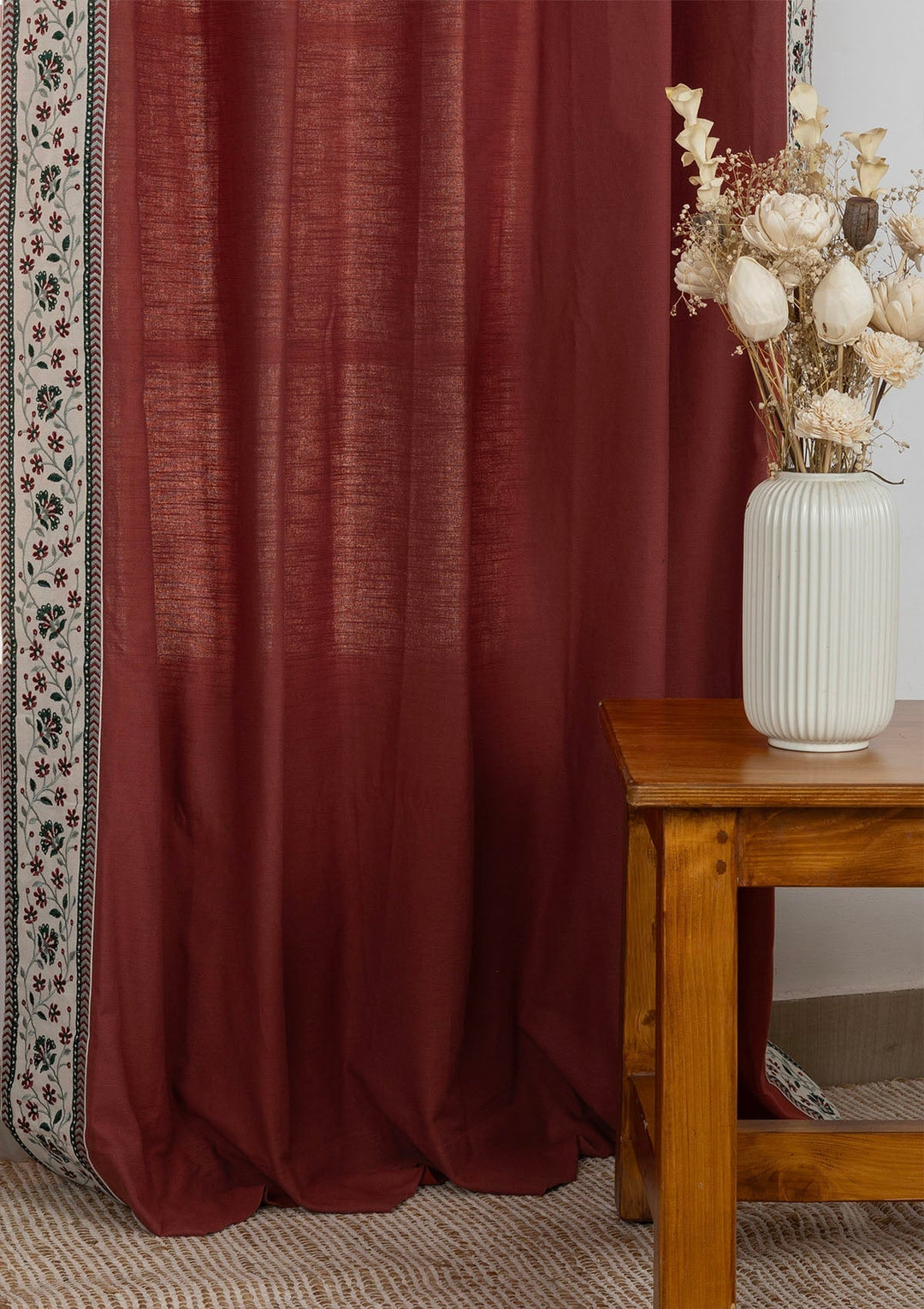 Kadamba Crimson Red 100% Cotton Plain Curtain for living room & bedroom - Room Darkening - Single Piece | SHOBITAM
