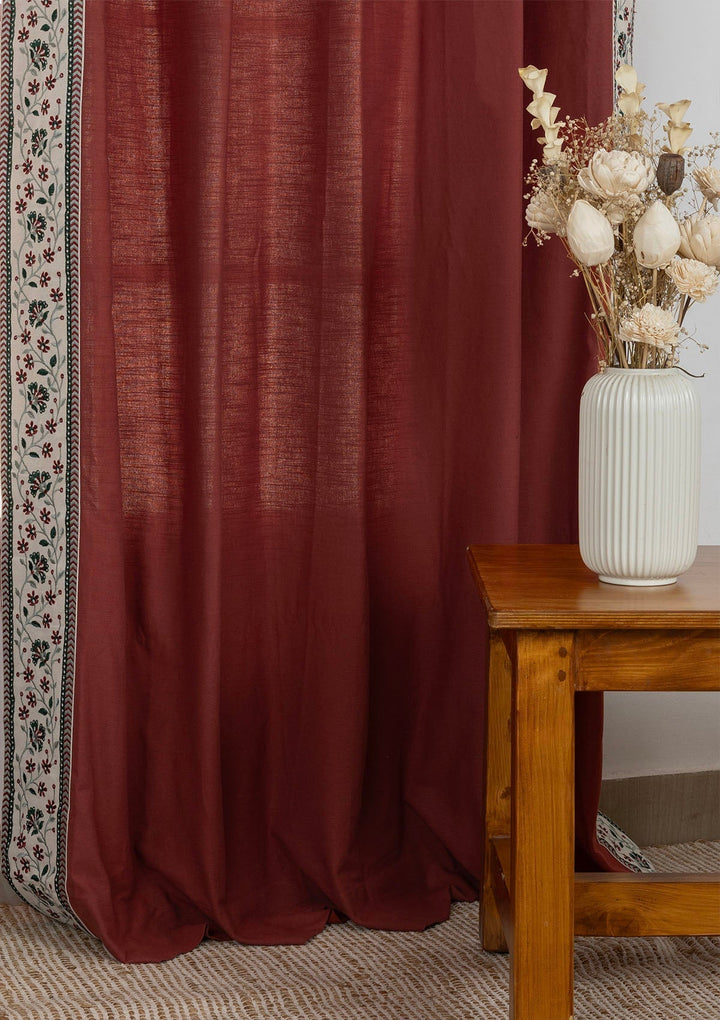 Kadamba Crimson Red 100% Cotton Plain Curtain for living room & bedroom - Room Darkening - Single Piece | SHOBITAM