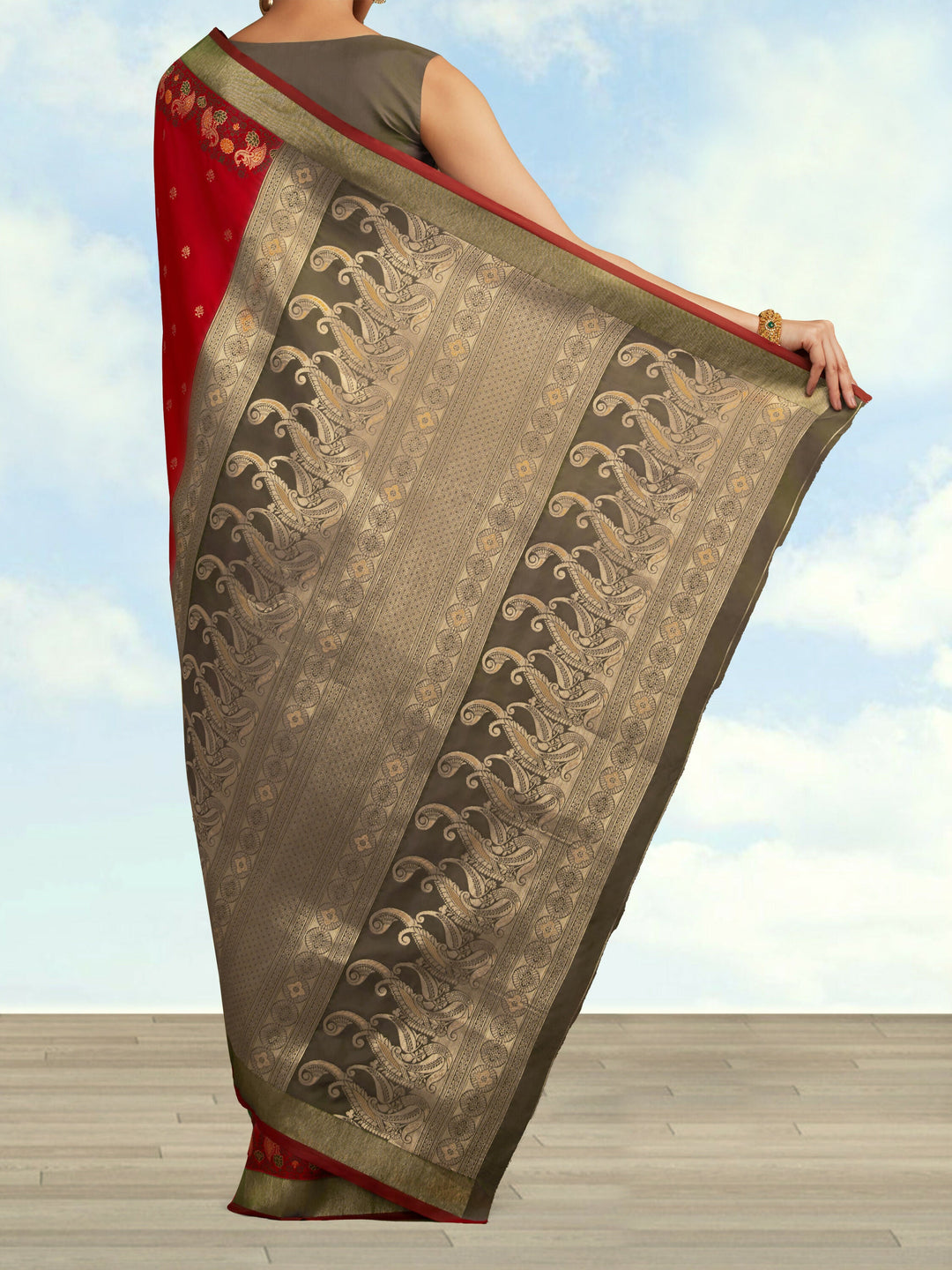 Red Banarasi Silk Blend Saree | SHOBITAM