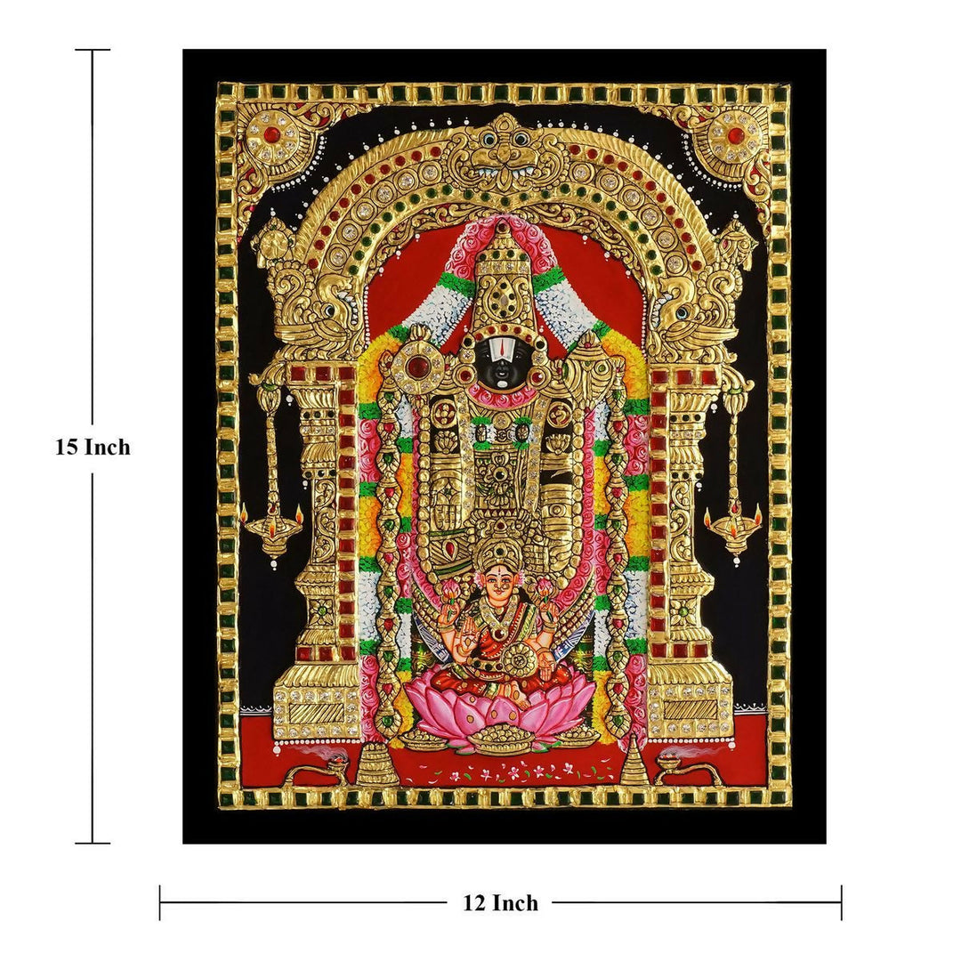 12*15 Authentic TANJORE PAINTING BALAJI PATHALAKSHMI With 22 Ct gold Foil and Jaipur Gemstones,Unframed | SHOBITAM