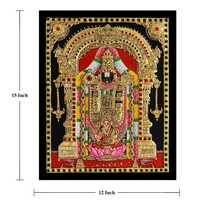 12*15 Authentic TANJORE PAINTING BALAJI PATHALAKSHMI With 22 Ct gold Foil and Jaipur Gemstones,Unframed | SHOBITAM