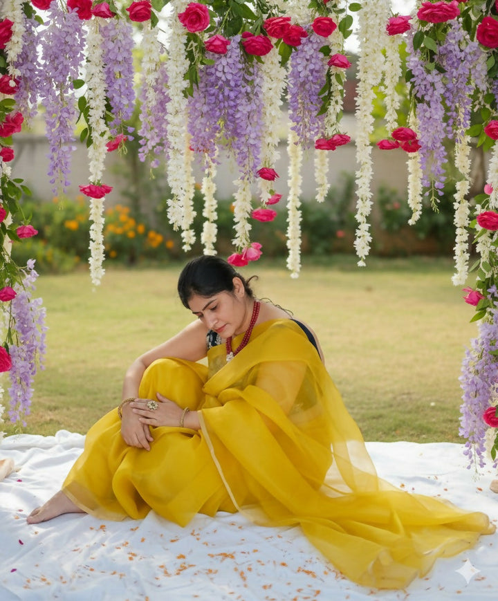 Chartreuse  Methi Yellow  Banarasi Kora Organza Silk Saree | SILK MARK CERTIFIED | SHOBITAM