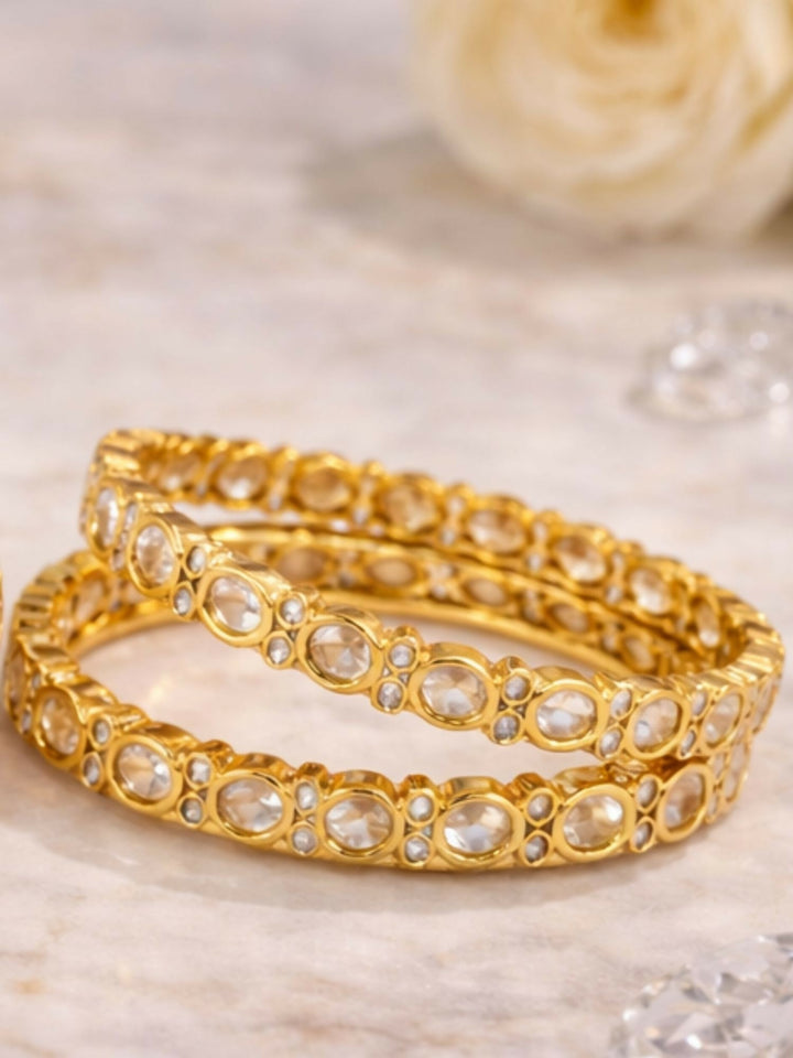Cultural Gold Plated Silm Round Polki Bangles | SHOBITAM
