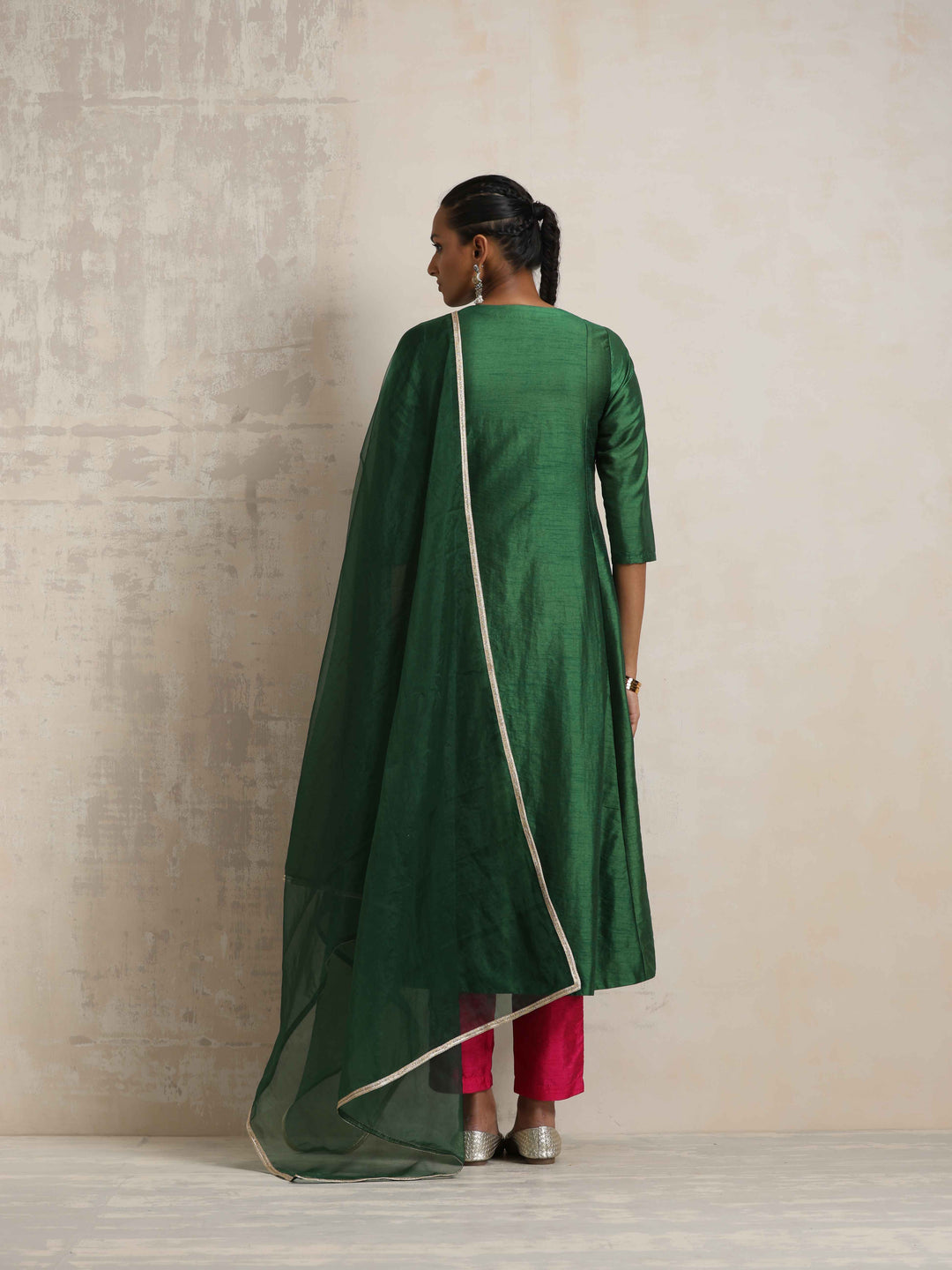 Dark Green Anarkali Kurta Pant Dupatta Set | SHOBITAM