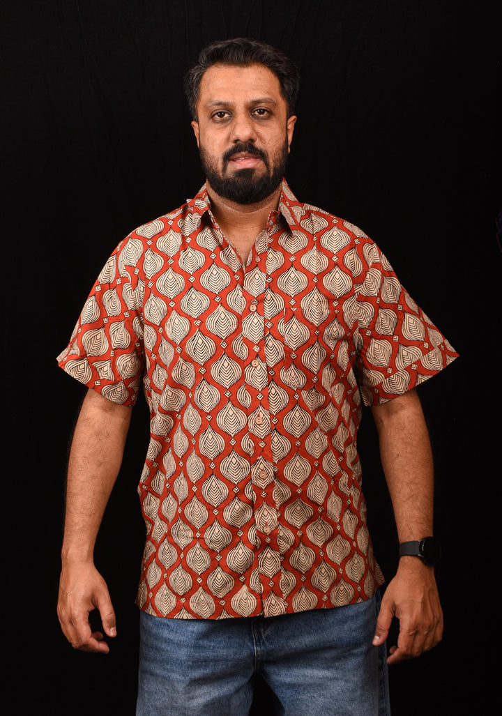 Red Black Bagru Handblock Printed Cotton Mens Shirt Musafir