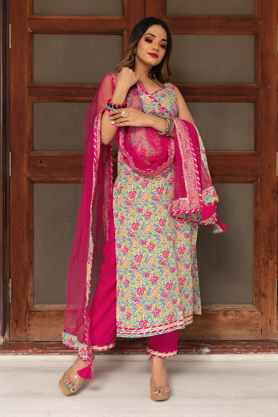 JAIPURI STRAIGHT COTTON SUIT SET | SHOBITAM