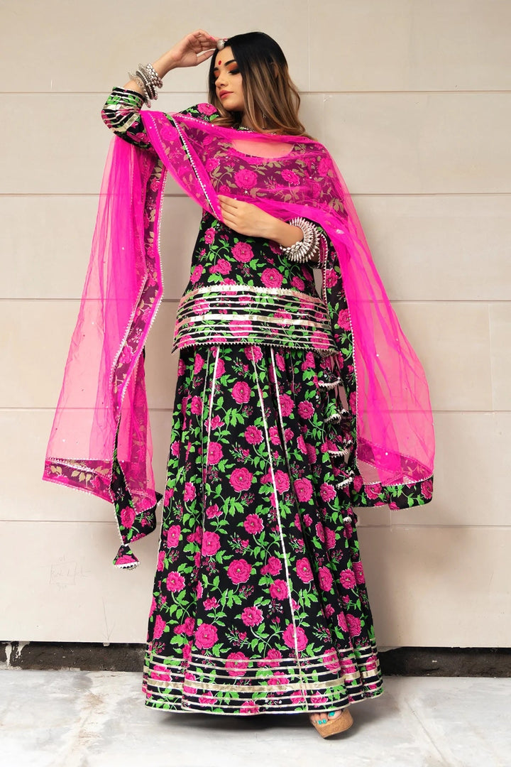 GULMOHAR COTTON HAND BLOCK SKIRT SET | SHOBITAM