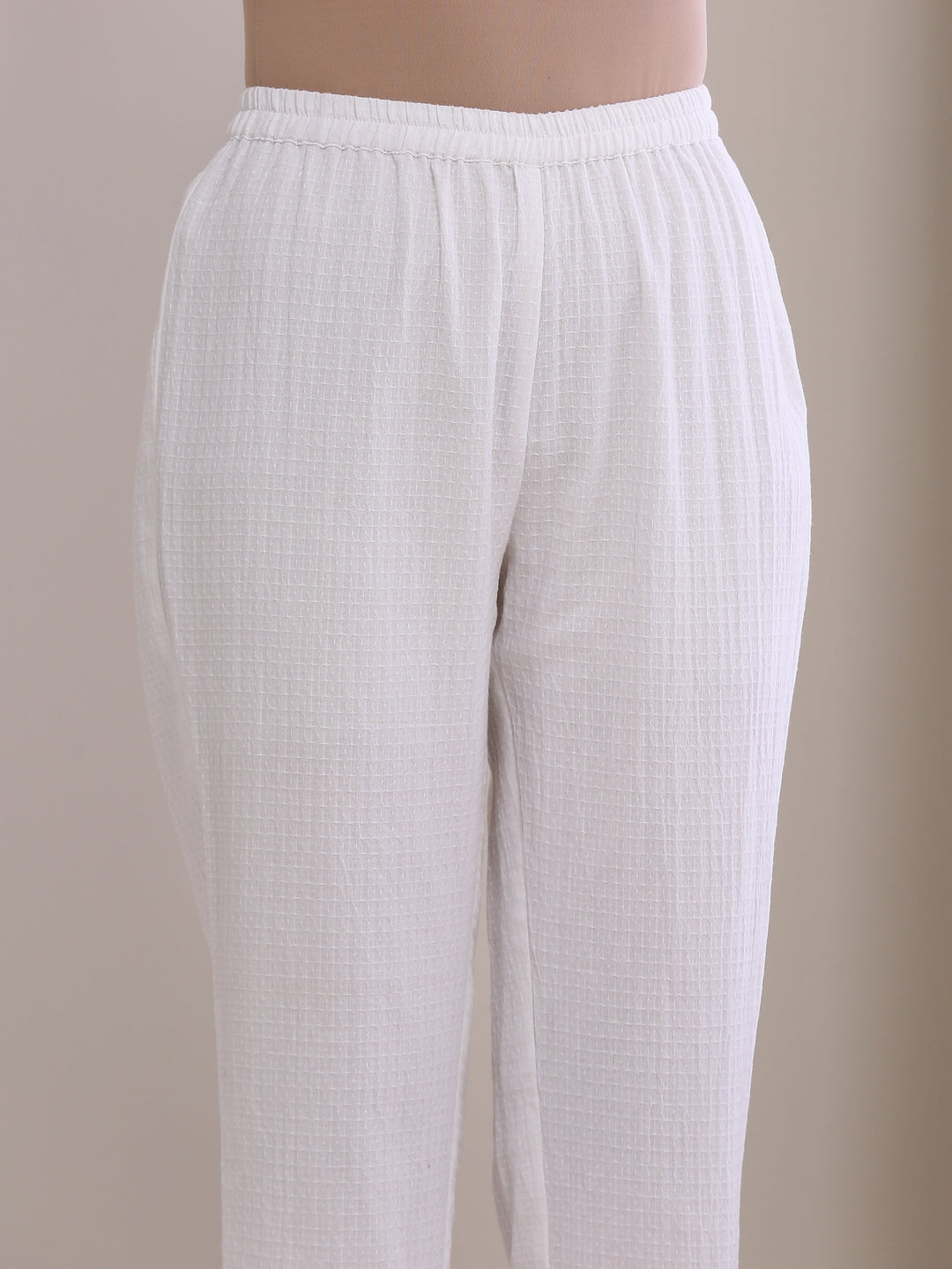 White Dobby Flared Slit Kurta Pant Set  | SHOBITAM