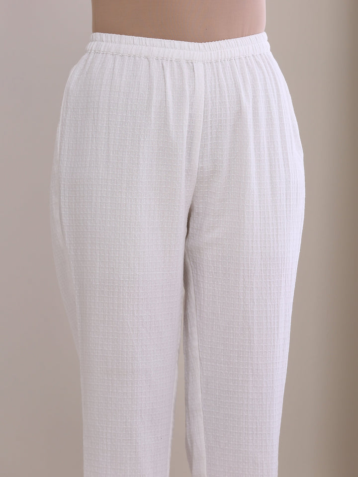 White Dobby Flared Slit Kurta Pant Set  | SHOBITAM