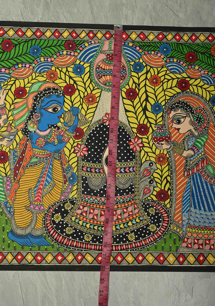 Rama Praying to Shiva at Rameswaram on Kalamkari Fabric, Unframed,30 x 22 | SHOBITAM