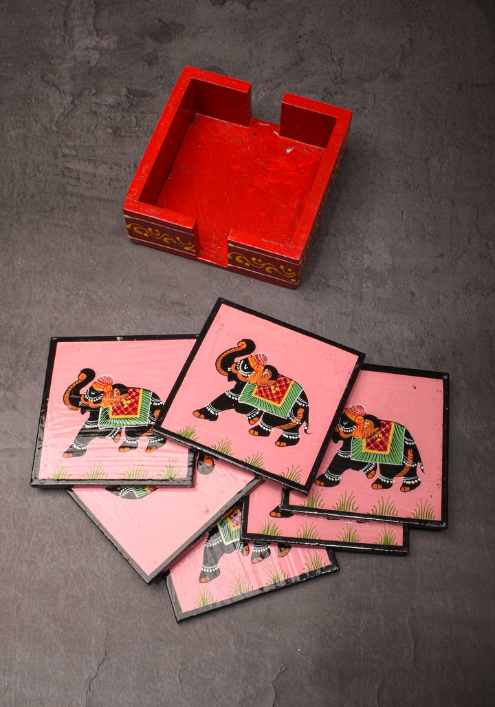 Wooden Coasters with Miniature Handpainting Set of 6