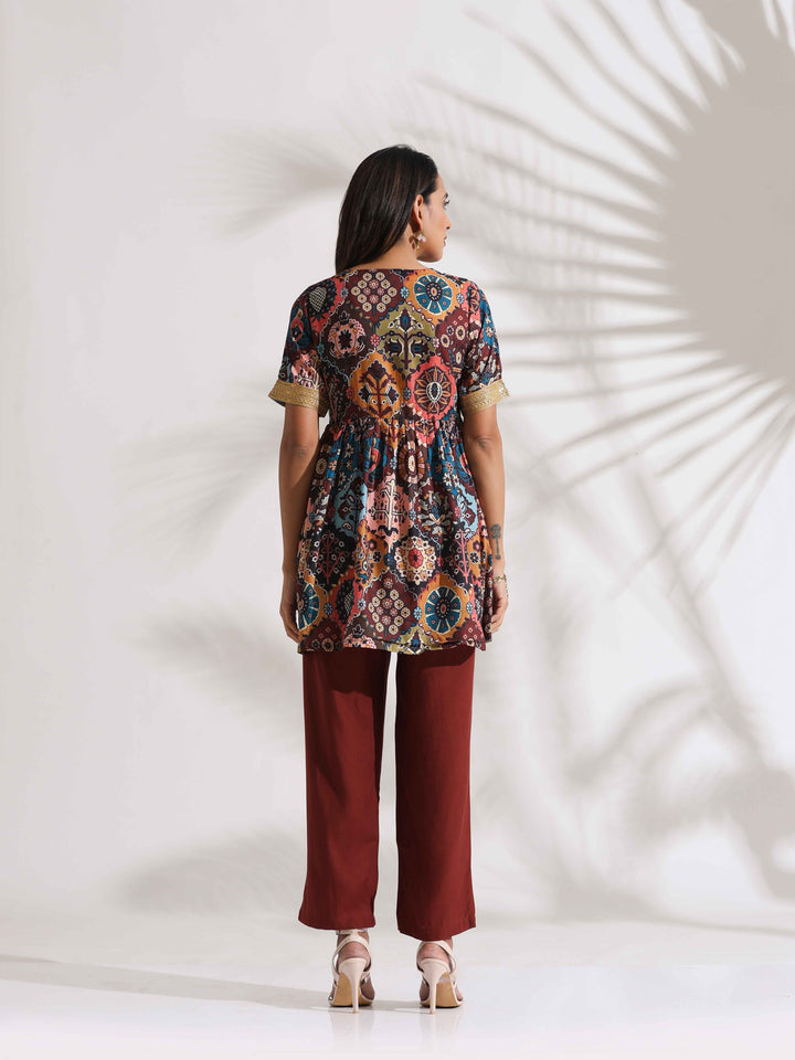 Brown Print Flared Co-ord Set | SHOBITAM