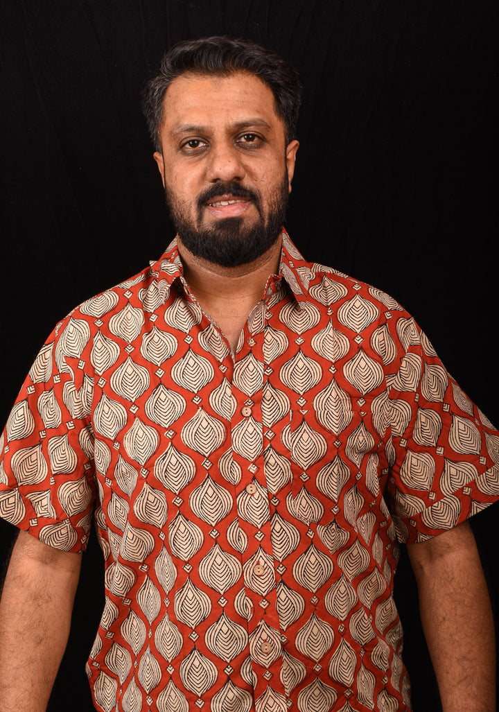 Red Black Bagru Handblock Printed Cotton Mens Shirt Musafir