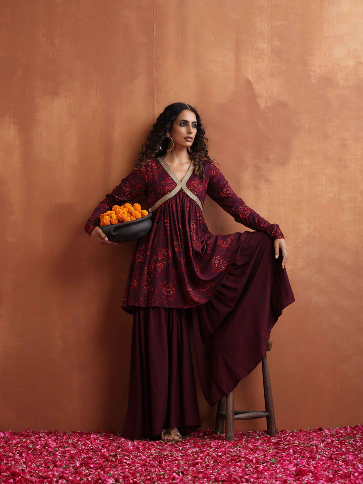 Purple Floral Print Sharara Set | SHOBITAM