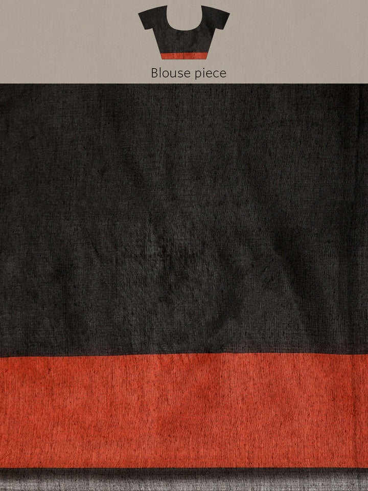 Gray Color block Pure Cotton Saree with Minimal Border and  Blouse piece