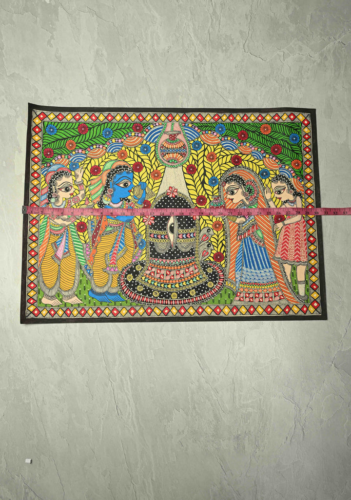 Rama Praying to Shiva at Rameswaram on Kalamkari Fabric, Unframed,30 x 22 | SHOBITAM