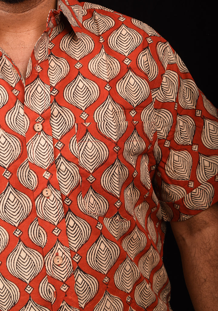 Red Black Bagru Handblock Printed Cotton Mens Shirt Musafir