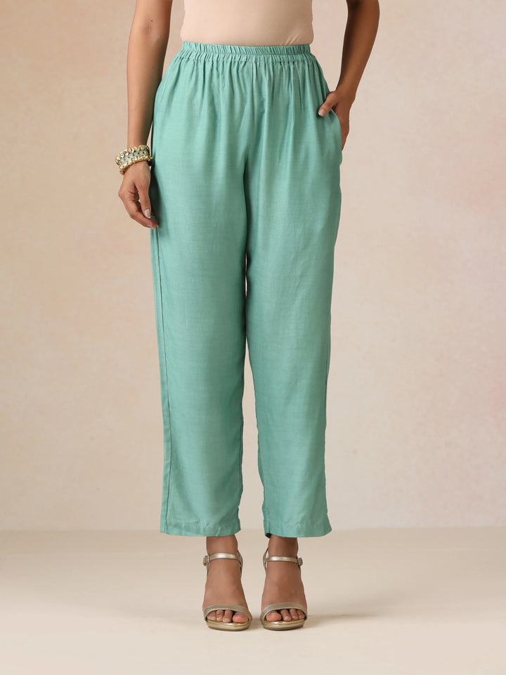 Mint Green Silver Foil Print Muslin Silk Asymmetric One-Shoulder Kurta Co-ord Set | SHOBITAM