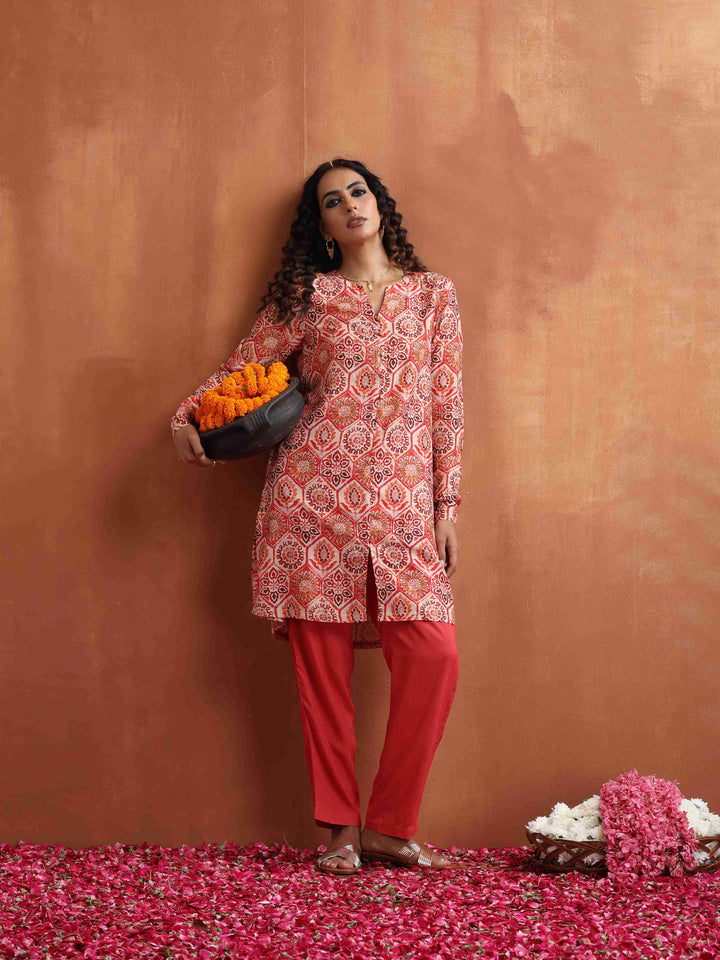 Beige Print Kurta Co-ord Set | SHOBITAM