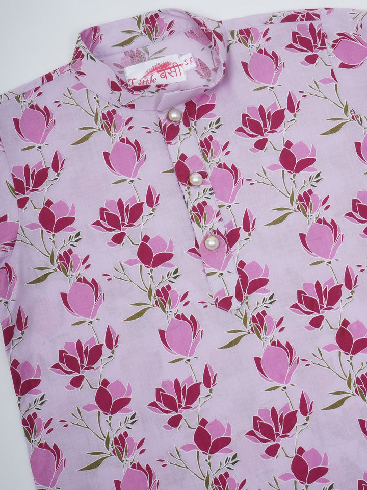 Boys Lavender Cotton Lotus Kurta Dhoti Set | SHOBITAM