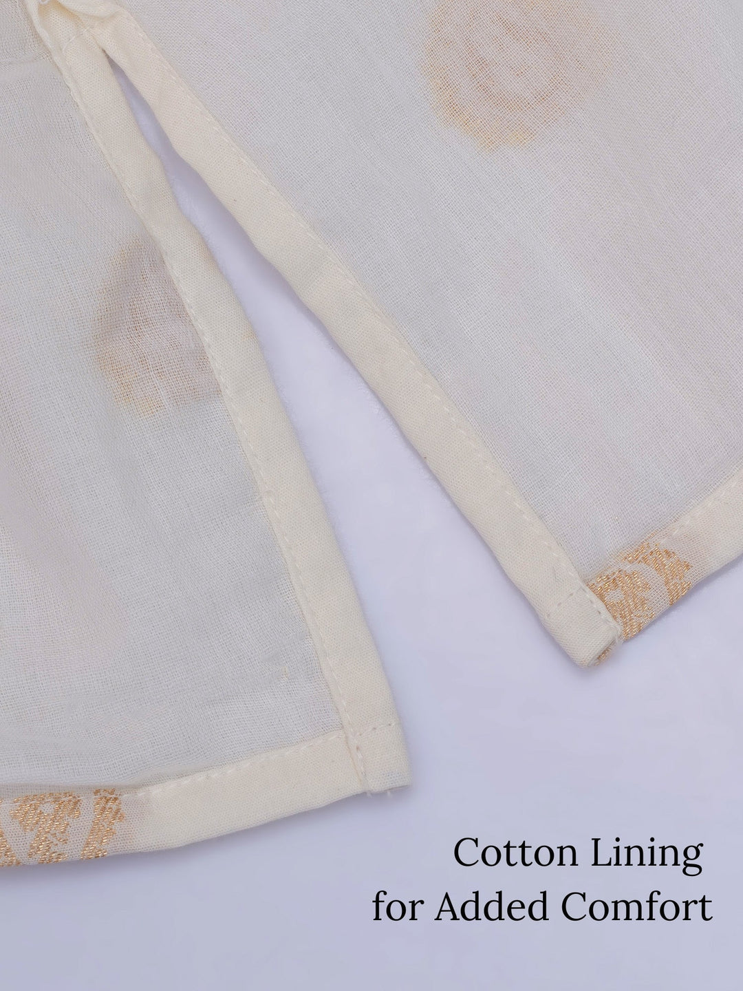 Boys Cotton Full Sleeves Kurta and Dhoti with Golden Paisley Zari Work- Cream | SHOBITAM