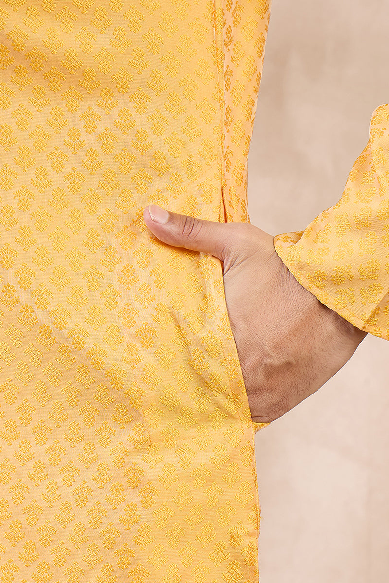 Yellow Silk Blend Solid Embroidered Straight Kurta With Trouser | SHOBITAM