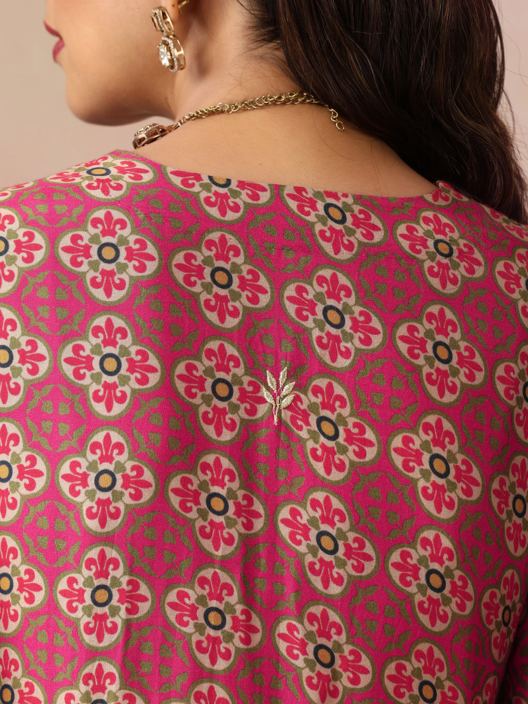 Pink Print Viscose Fit And Flared Kurta Set| SHOBITAM