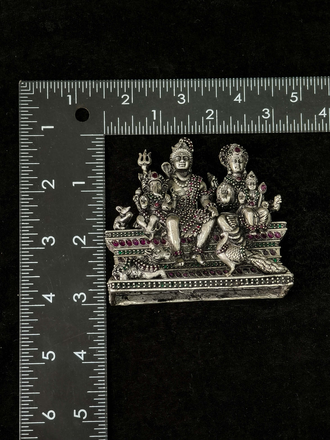 Exquisite Pure 92.5 Silver 3D Idol  Shiva Family with stone work, 360 degree work