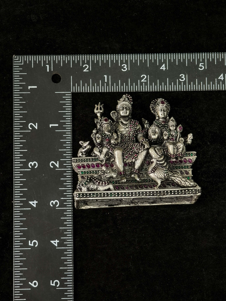 Exquisite Pure 92.5 Silver 3D Idol  Shiva Family with stone work, 360 degree work