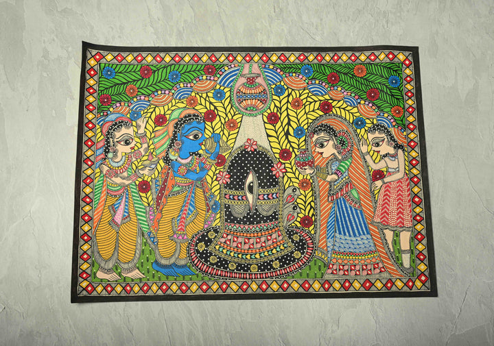 Rama Praying to Shiva at Rameswaram on Kalamkari Fabric, Unframed,30 x 22 | SHOBITAM