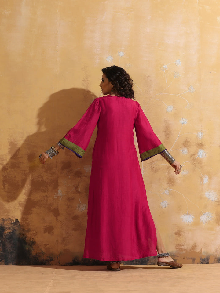Pink Muslin Silk Straight Maxi Dress  | SHOBITAM