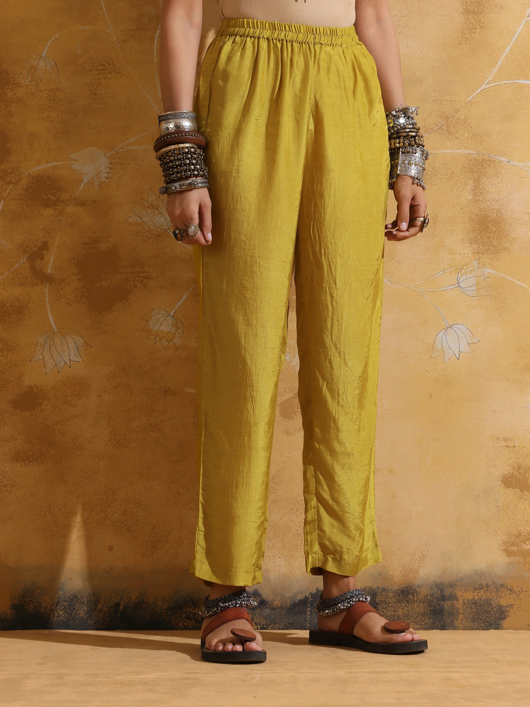 Lime Muslin Silk Angrakha Kurta Pant Set  | SHOBITAM