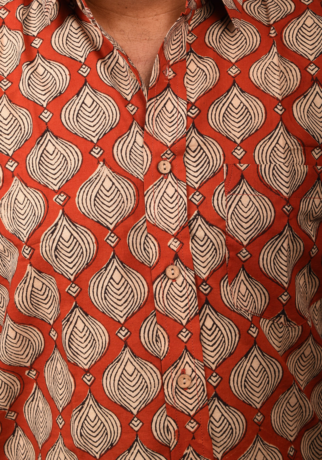 Red Black Bagru Handblock Printed Cotton Mens Shirt Musafir