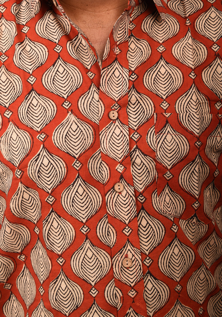 Red Black Bagru Handblock Printed Cotton Mens Shirt Musafir