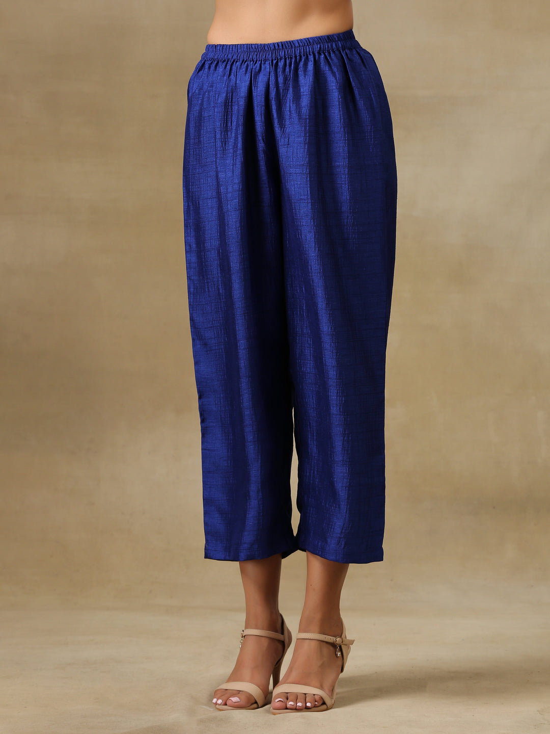Blue Textured Silk Puff Sleeve Kurta Pant Set  | SHOBITAM