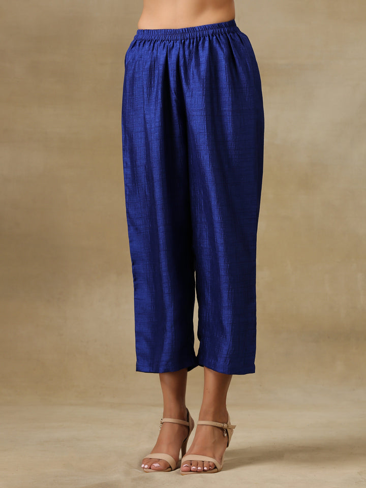 Blue Textured Silk Puff Sleeve Kurta Pant Set  | SHOBITAM