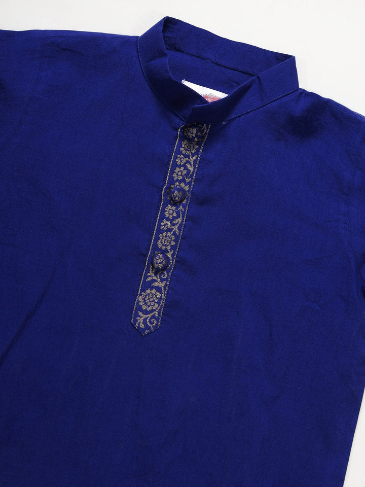 Blue Minimal Zari Embroidery Cotton Kurta Dhoti set | SHOBITAM