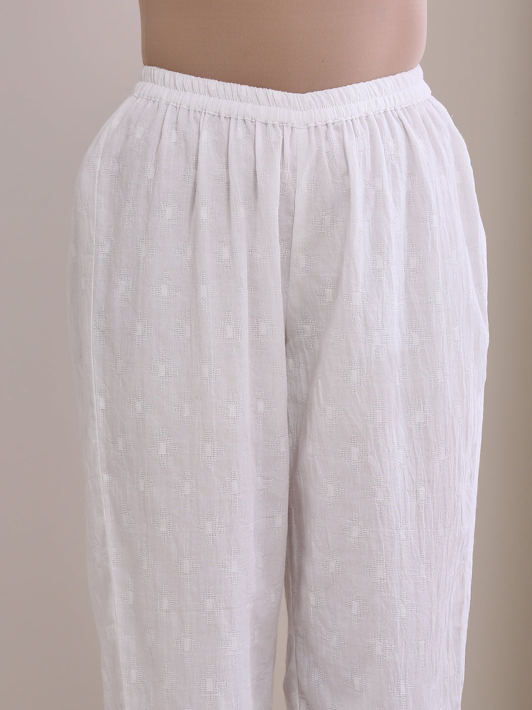 White Dobby Front Placket Co-Ord Set  | SHOBITAM
