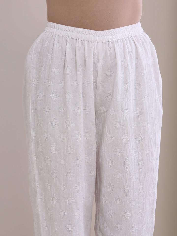 White Dobby Front Placket Co-Ord Set  | SHOBITAM