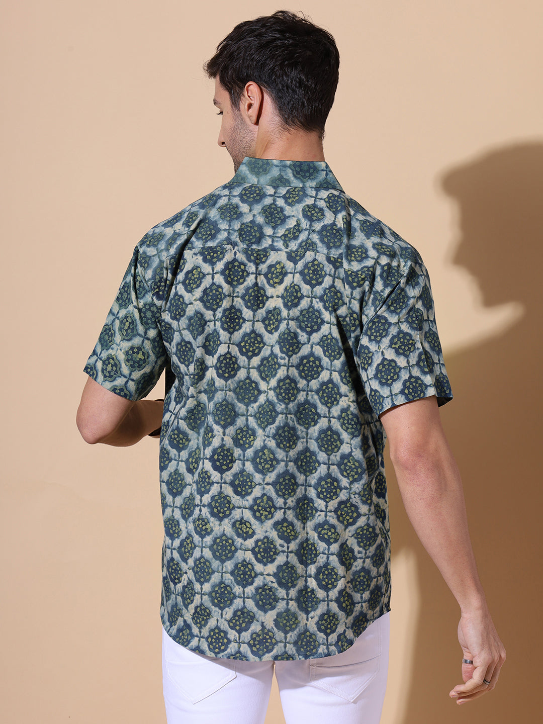 Indigo Dusk Ajrakh  Half Sleeve Artisan Print Shirt in Indigo for Men