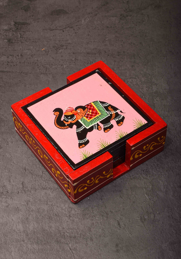 Wooden Coasters with Miniature Handpainting Set of 6