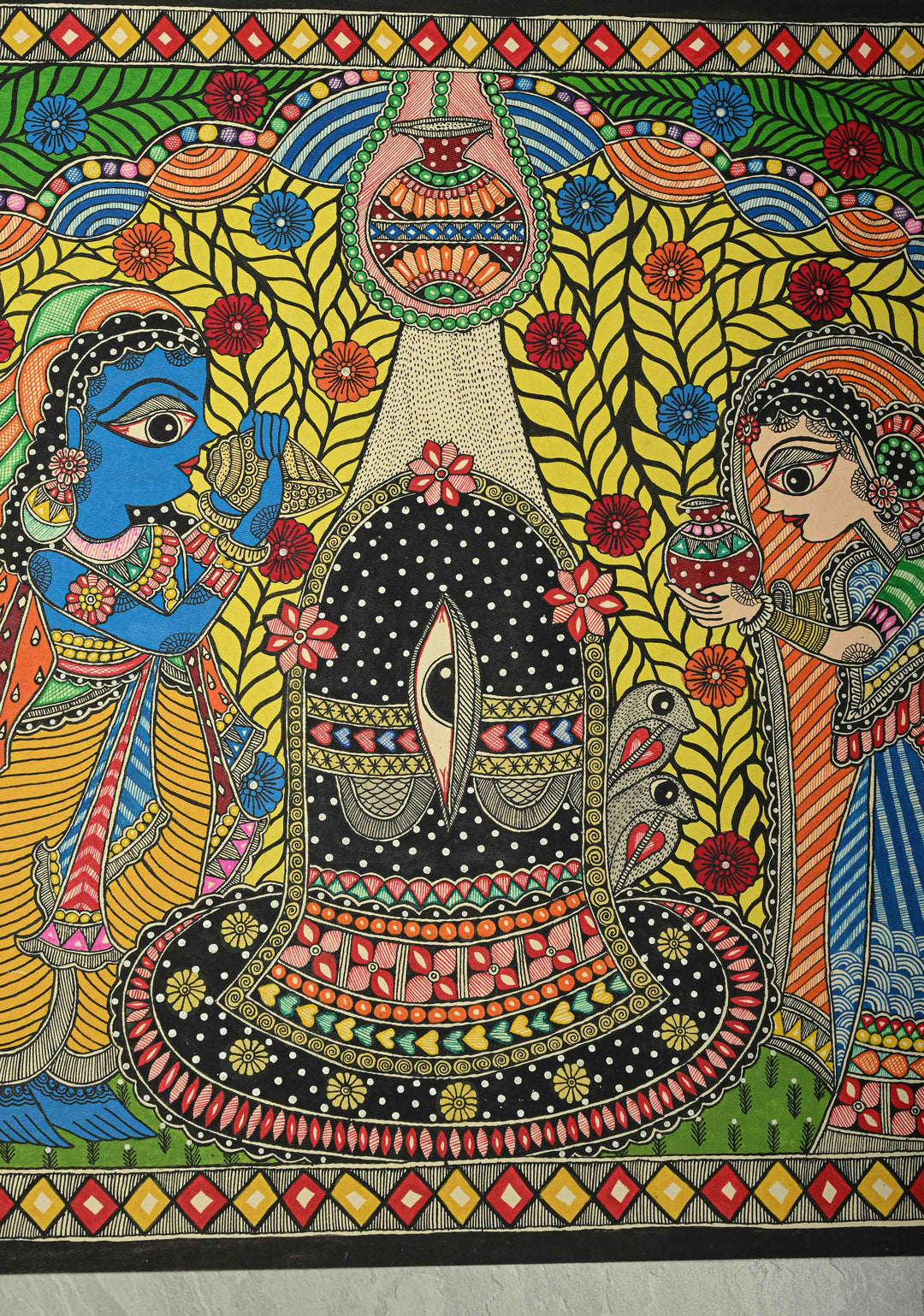 Rama Praying to Shiva at Rameswaram on Kalamkari Fabric, Unframed,30 x 22 | SHOBITAM