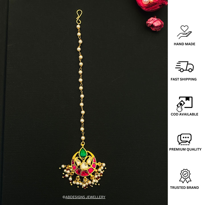 Gold Plated, High Quality Gold Plated Pachi Kundan Maangtikka | SHOBITAM
