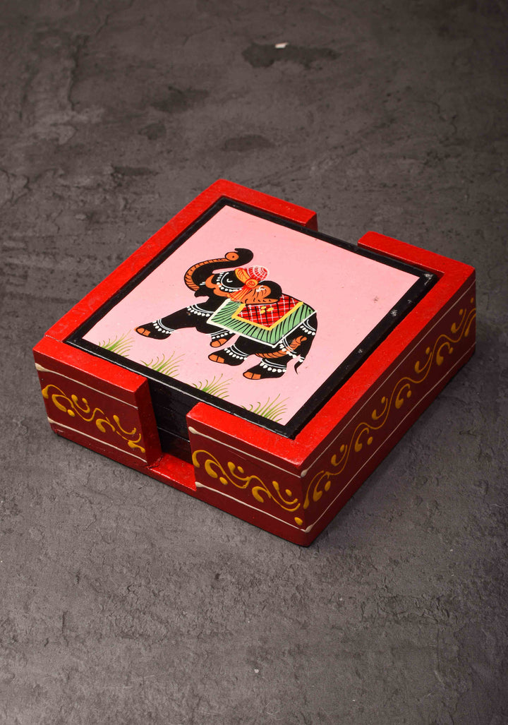 Wooden Coasters with Miniature Handpainting Set of 6