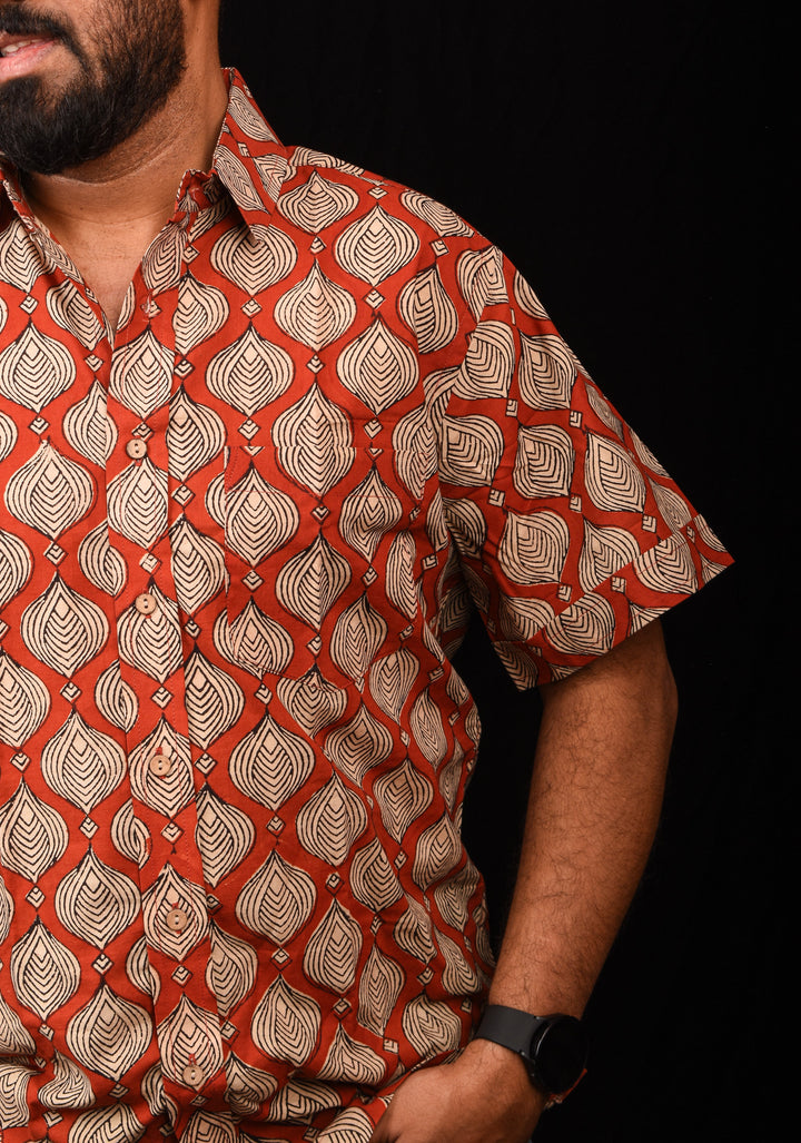 Red Black Bagru Handblock Printed Cotton Mens Shirt Musafir