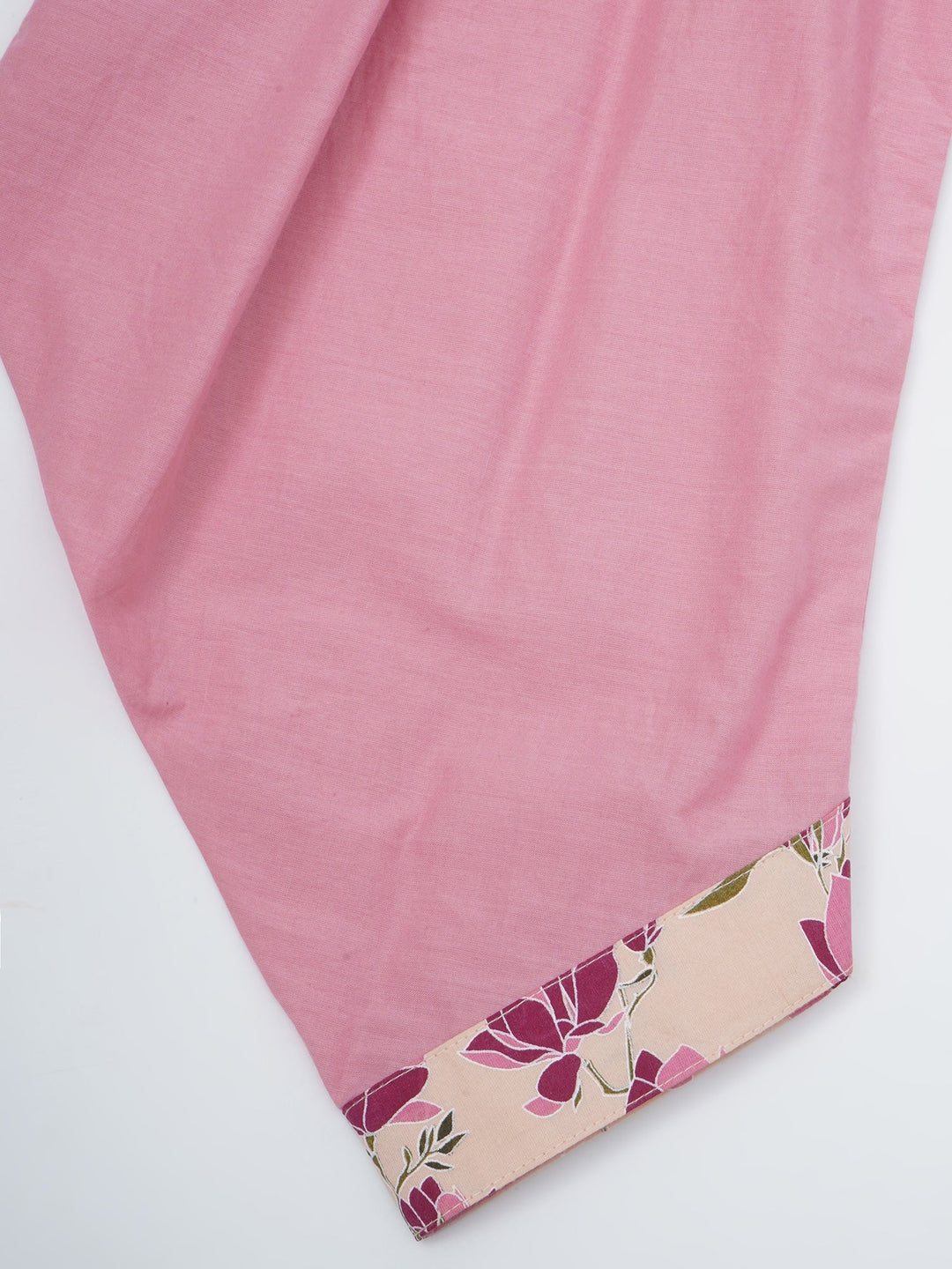 Peach Lotus Print Cotton Kurta Salwar Set with Butterfly handwork and Dupatta | SHOBITAM