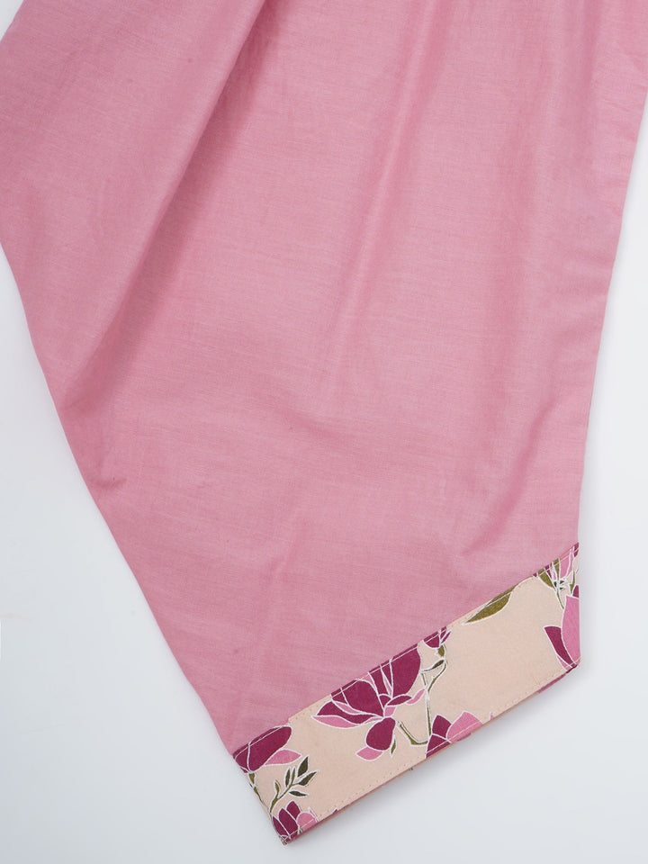 Peach Lotus Print Cotton Kurta Salwar Set with Butterfly handwork and Dupatta | SHOBITAM